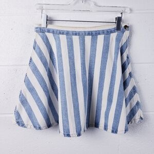 American Apparel Denim Skirt Blue Stripe Full Circle Skater Skirt Size Medium